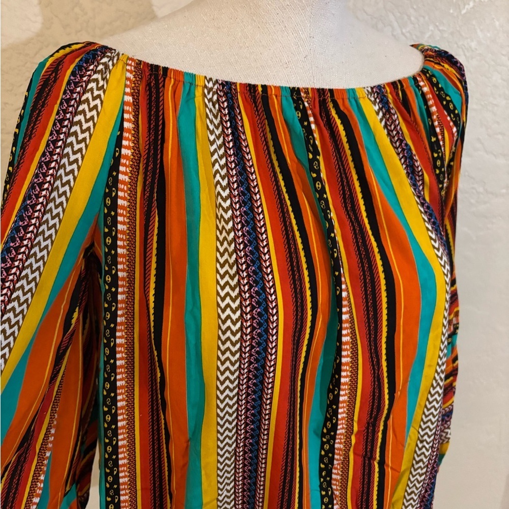 Verdusa Boho Off-Shoulder Striped Women’s Top - Multicolor Sz M - Picture 7 of 7